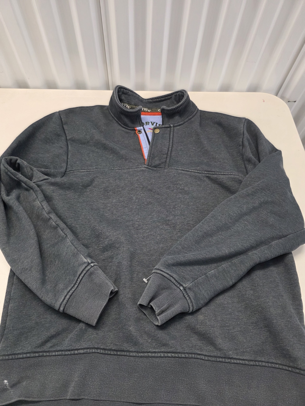 Orvis Quarter Zip/ Button Pullover Men's Size Large Gray/Blue